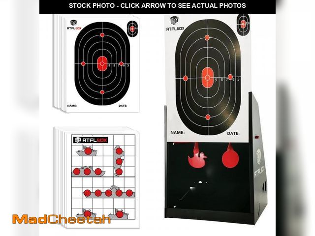 Lot 74-12303547 - Atflbox 7 x 9 Inch BB Gun Target Trap with 20pcs Paper Targets and Spinning Metal Silhouettes Shooti...
