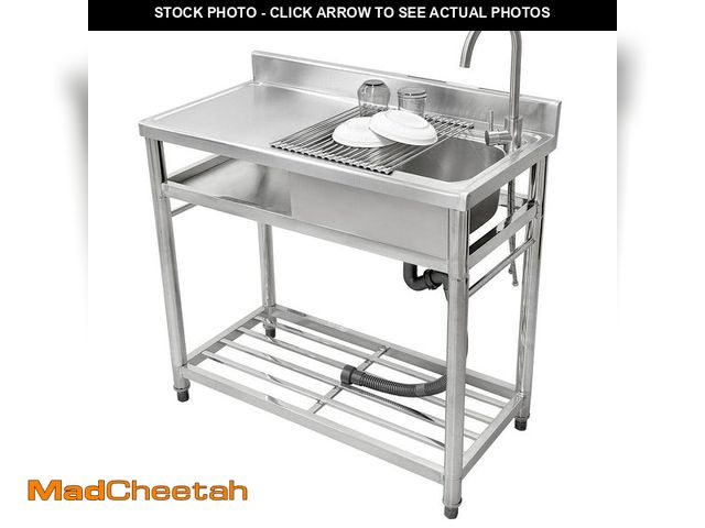 Lot 74-12745960 - Innovaze 39.3 in. Free Standing Stainless Steel Outdoor Kitchen Sink with Faucet, Strainer and Shelf...