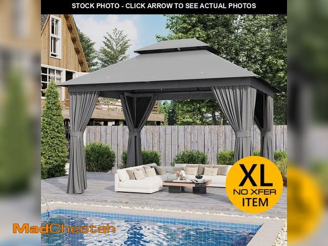Lot 74-14244413 - Sizzim Grey Outdoor Gazebo for Patio 12 ft. x 10 ft. Metal Frame Canopy with Double Roofs, Heavy Dut...