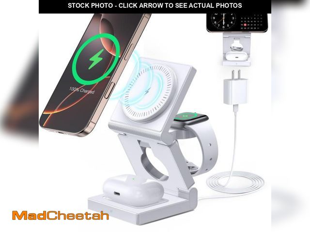 Lot 74-12302478 - 3 in 1 Wireless Charging Station for Apple Multple Devices - Foldable Magnetic Wireless Charger Dock...