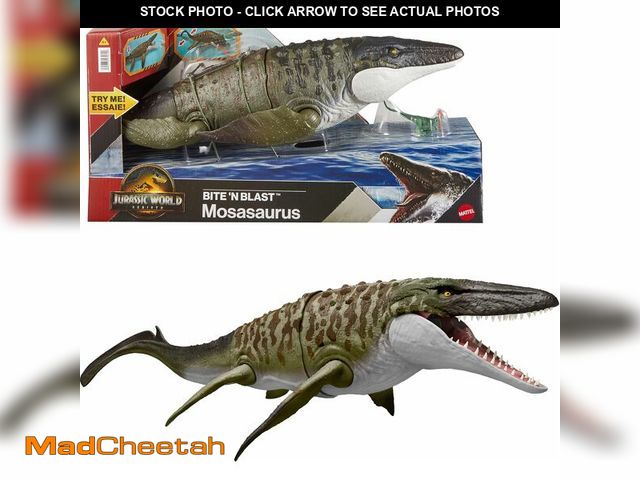 Lot 74-12695747 - Mattel Jurassic World Rebirth Bite N Blast Mosasaurus Action Figure &amp; Mini Dilophosaurus, Wide J...