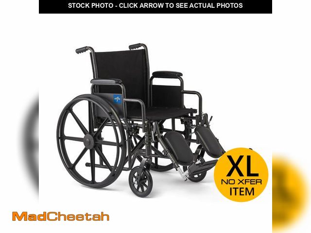 Lot 74-12568469 - Medline Comfortable Folding Wheelchair with Swing-Back, Desk-Length Arms and Elevating Footrests, 20...