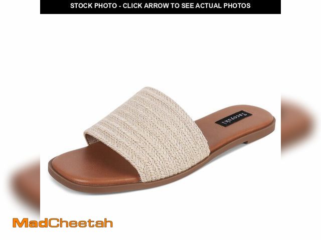 Lot 74-12718141 - Tscoyuki Slides Sandals for Women Basic Raffia Slip On Flat Sandals Open Toe Comfort Beach Sandals S...