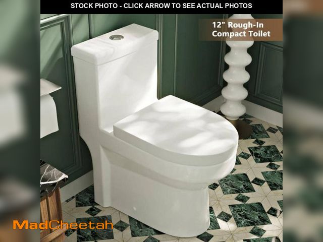Lot 74-12392443 - DEERVALLEY Liberty 12 in. Rough In 1-Piece 1.1/1.6 GPF Dual Flush Round Toilet in White, Chrome Butt...