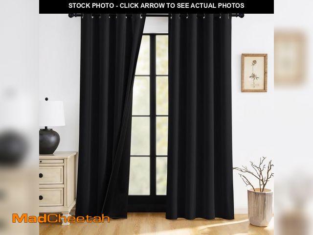 Lot 74-12312466 - RYB HOME 100% Blackout Black Curtains for Bedroom Living Room, Thermal Insulated Heat Blocking Noise...