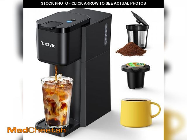 Lot 74-12443068 - Tastyle Mini Hot and Iced Coffee Maker Single Serve, for K Cup and Ground, 6 to 14 Oz Brew Sizes, wi...