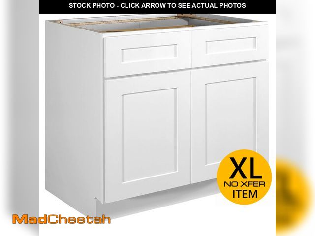 Lot 74-13281383 - Design House Brookings Shaker Base Kitchen Cabinet B36, 36 W x 24 D x 34.5 H, Painted White, Solid W...