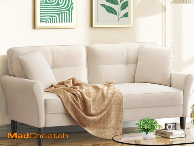 Lot 74-12106383 - 69" Small Sofa, Soft Small Couch with 2 Pillows, Comfy Love Seat Couches, Tool-Free Setup Loveseat S...