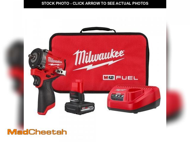 Lot 74-12054991 - Milwaukee M12 FUEL 12V Li-Ion Brushless Cordless Stubby 3/8 in. Impact Wrench Kit w/(1) 5.0 Ah High ...