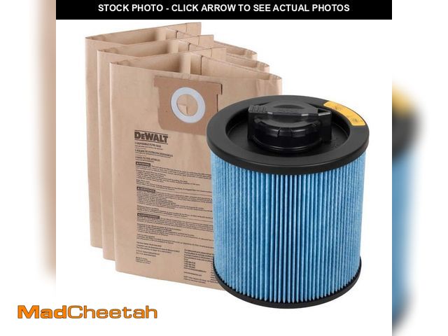 Lot 74-14033605 - DEWALT 3-Pack Disposable Bag and Fine Dust Cartridge Filter Combo Pack for 6-10 Gallon Wet/Dry Vacuu...