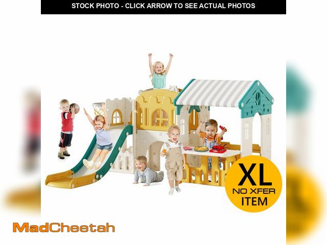 Lot 74-13790404 - Playground Playsets Outdoor Playhouse 10 in 1 Toddler Slide with Rock Climber with Basketball, Hoop,...