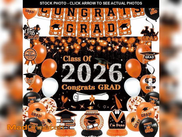 Lot 74-14146383 - DARUNAXY Orange Graduation Party Decorations, Black Orange Class of 2026 Graduation Banner, 2026 Con...