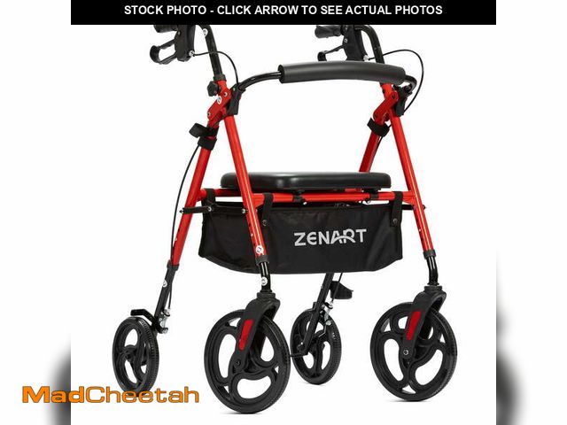 Lot 74-12836584 - ZENART Mobility Rollator Walker for Seniors Adult with Adjustable Seat and 10" Wheels, Red - UNUSED