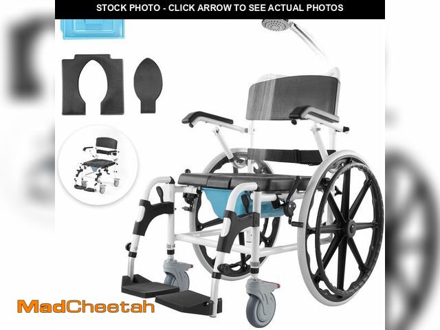 Lot 74-13041800 - VEVOR Shower Wheelchair, 17.5in Width Aluminum Alloy Bathroom Wheelchair for Inside Shower, Adjustab...