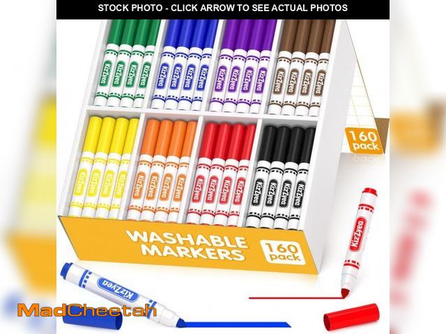 Lot 74-12328225 - KIZZYEA Washable Markers Bulk, Markers for Kids, 8 Assorted Colors, 160 Count, Broad Line Marker for...