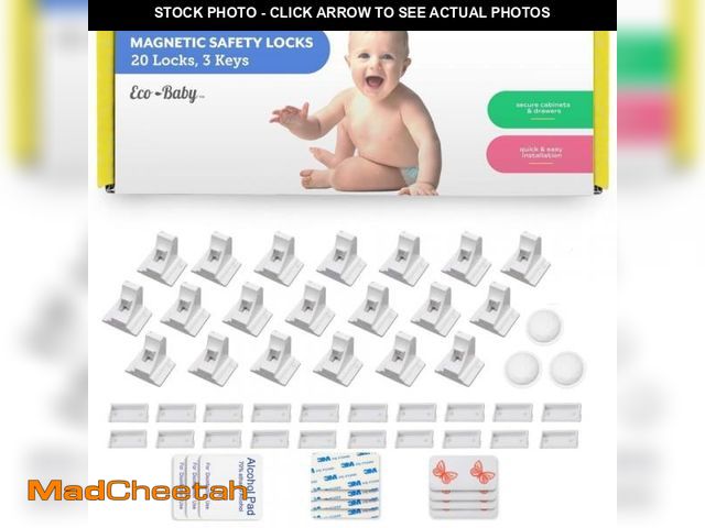 Lot 74-12305949 - Eco-Baby Magnetic Cabinet Locks for Babies - Keyless, White, 20 Pack and 3 Keys - USED