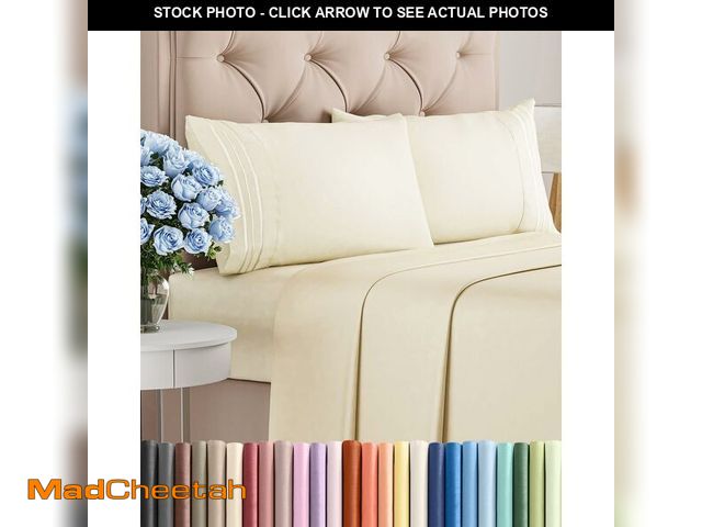 Lot 74-14428159 - King Size 4 Piece Sheet Set - Comfy Breathable &amp; Cooling Sheets - Off White - USED