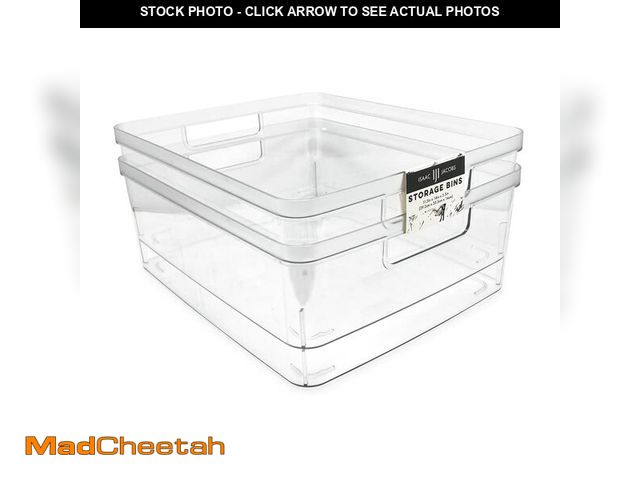 Lot 74-13544378 - Isaac Jacobs 2-Pack Large Clear Storage Bins (11.5Ã¢â¬Â L x 14Ã¢â¬Â W x 5.5Ã¢â¬Â H) w/Cutout H...