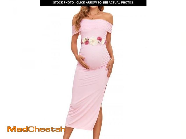 Lot 74-12303096 - AISWI Maternity Mesh Split Dress Off The Shoulder Ruched Bodycon Pregnancy Dresses Baby Shower Photo...