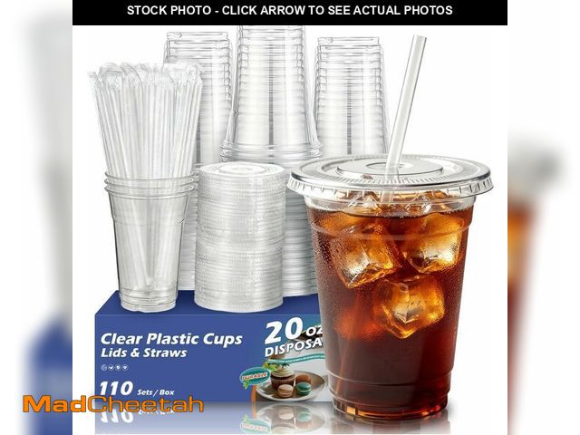 Lot 74-14273891 - Voatree 110 Pack 20 oz Disposable Clear Plastic Cups with Lids and Straws - UNUSED