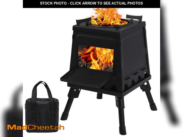 Lot 74-14336515 - Lineslife Wood Burning Camp Stove, Portable Cast Iron Camping Wood Stove, Black Woodstove with Carry...