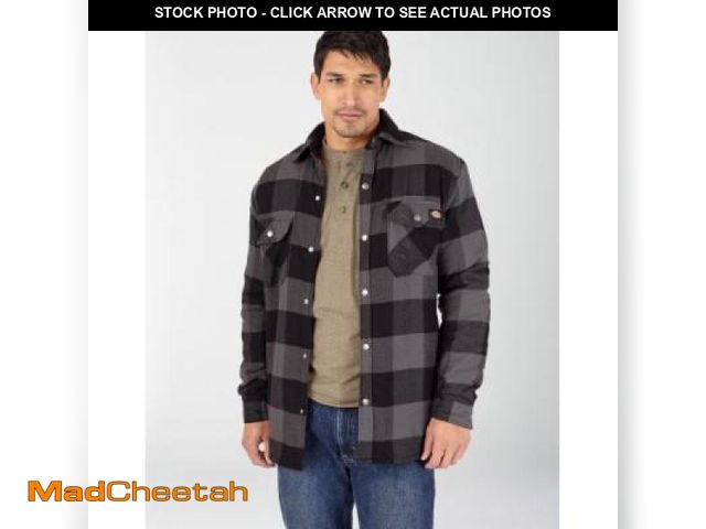 Lot 74-12416894 - Dickies Men's Water Repellent Fleece-Lined Flannel Shirt Jacket - Black Dark Slate Buffalo Plaid Siz...