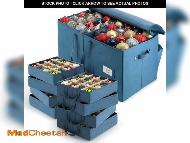 Lot 74-12827837 - Hearth &amp; Harbor Large Christmas Ornament Storage Box With Adjustable Dividers - Ornament Storage...