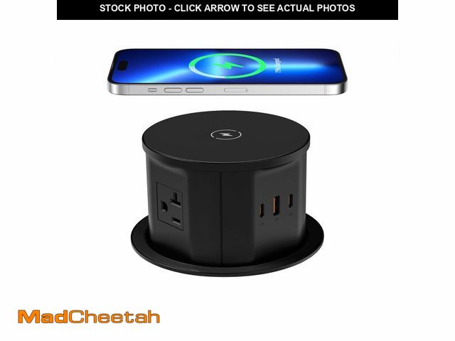 Lot 74-12709167 - ANNQUAN 20 Amp Pop Up Countertop Outlet with 15W Wireless Charger,Max 65W Power Delivery,4.75" Pop U...