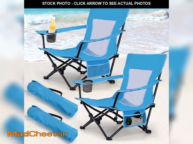Lot 74-14608552 - Coliware Folding Backpack Beach Chair Set of 2, Blue Compact Lightweight Camping Chair with Carry Ba...