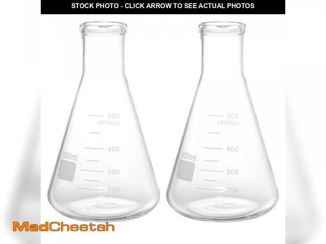 Lot 74-12440730 - PATIKIL Erlenmeyer Flask, 2 Pcs 500ml Narrow Mouth Graduated Flasks Borosilicate Glass with Printed ...