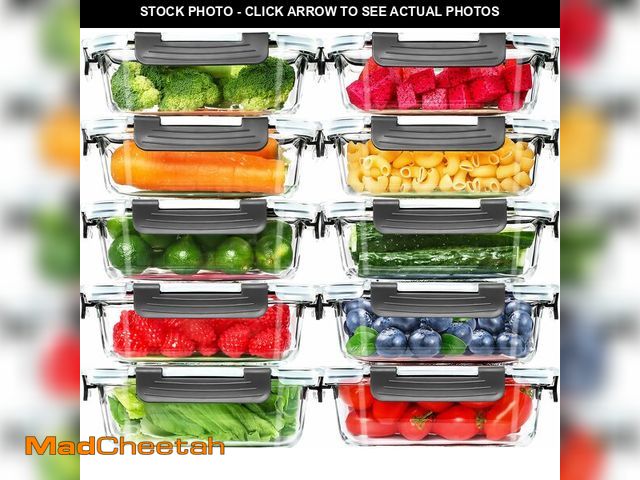 Lot 74-14152918 - Skroam 10 Pack Glass Meal Prep Containers, 22 OZ Glass Airtight Food Storage Containers with Lids, P...