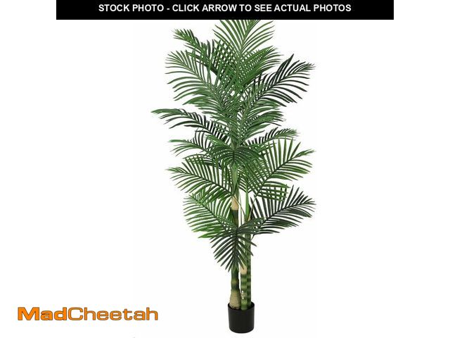 Lot 74-13698228 - Nafresh 6ft Ultra-Full UV Resistant Fake Golden Cane Palm Tree with Triple Trunks, 72in Tall Artific...