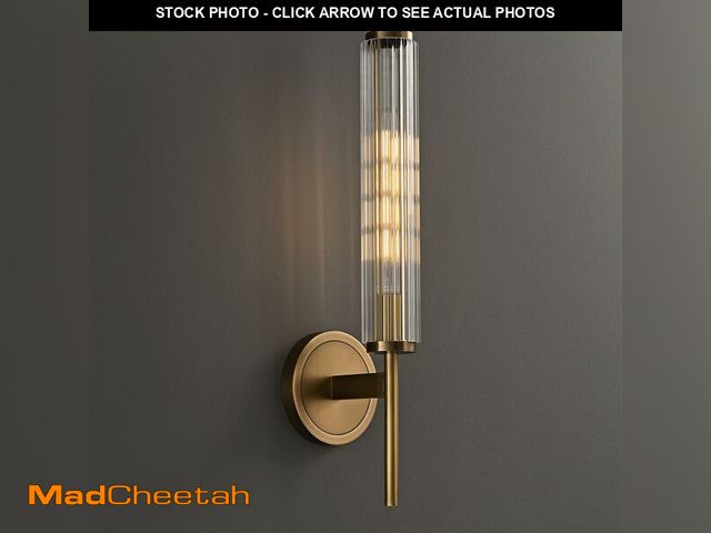 Lot 74-13242675 - fansimone 18.9" Solid Brass Wall Sconce with Ribbed Groove Glass Tube - Gold Wall lamp Includes Bulb...