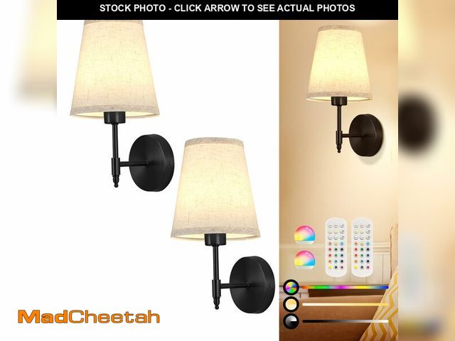 Lot 74-12698615 - Battery Operated Wall Sconces Set of Two, Dimmable Wireless Battery Wall Light with RGB Bulb, Rechar...