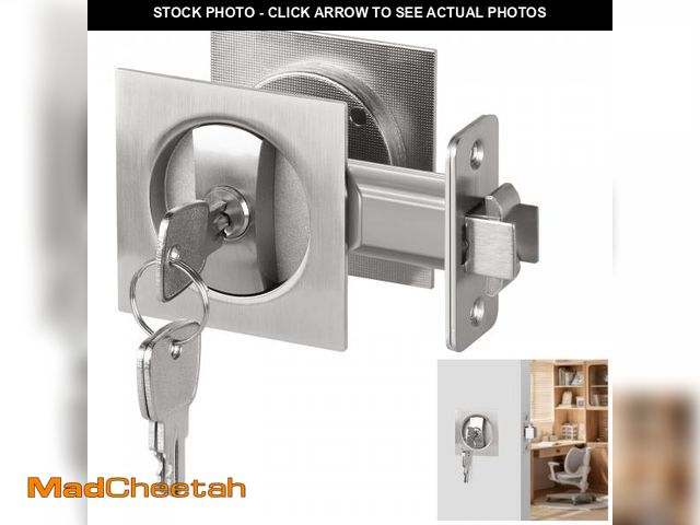 Lot 74-12432402 - Aglehome Square Pocket Door Lock, Satin Nickel Pocket Door Hardware, Sliding Pocket Door Lock with K...
