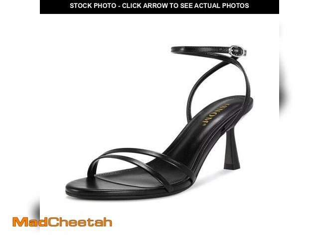 Lot 74-14298310 - ISNOM Black Strappy Heels for Women with Low Kitten Heel Comfortable Dressy Black Heels Sandal Party...