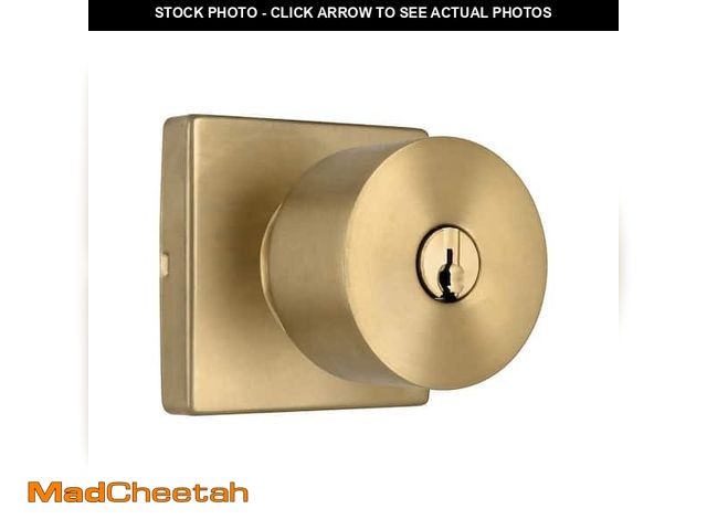 Lot 74-13688949 - Ridgeway Brushed Gold Keyed Entry Door Knob with Square Rose Featuring Dual Keyway ( 6 pack) - UNUSE...