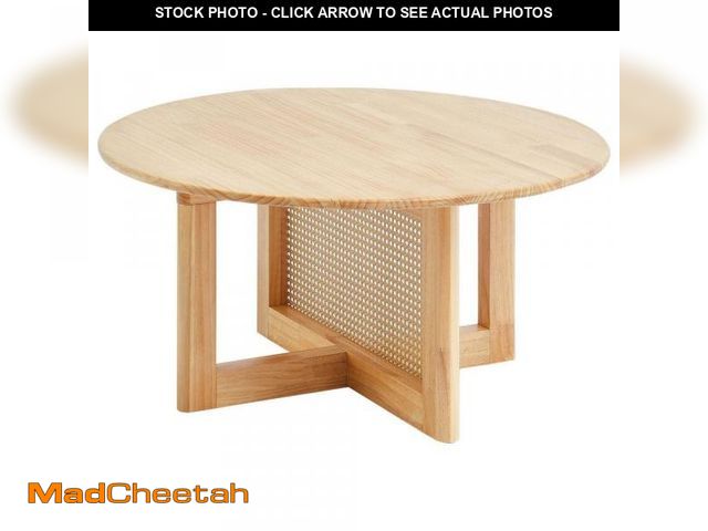 Lot 74-12492950 - SKYSHALO Rattan Coffee Table, Round Rattan Woven Wood Coffee Table with Rubber Wood Top, 33 in Circu...