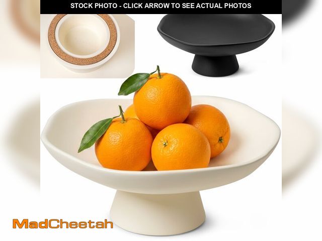 Lot 74-13624251 - EDELHAUS Modern Concrete Fruit Bowl for Kitchen Counter Ã¢â¬â Cream White Decorative Pedestal Bow...