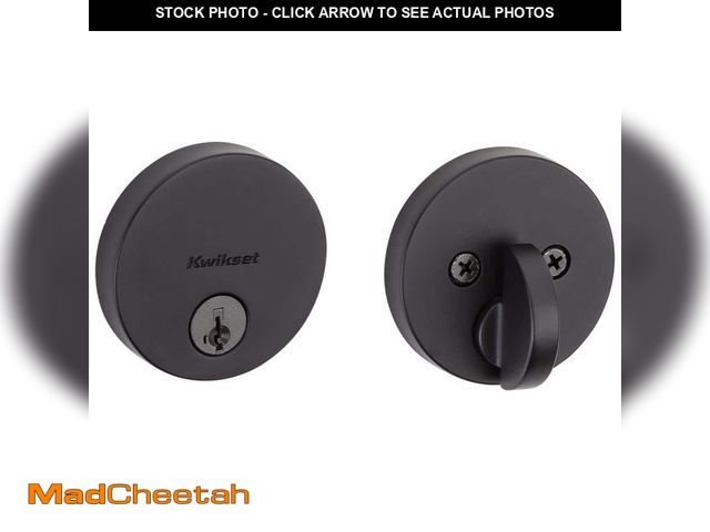 Lot 74-13798931 - Kwikset Uptown Low Profile Iron Black Round Contemporary Single Cylinder Deadbolt featuring SmartKey...