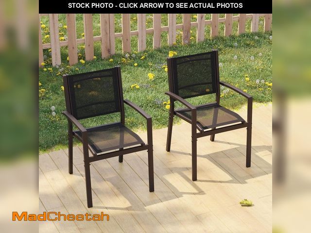 Lot 74-12659658 - Sonkuki 2-Pieces Brown Frame Powder-coated Steel Patio Outdoor Black Textilene Dining Chairs - UNUSE...