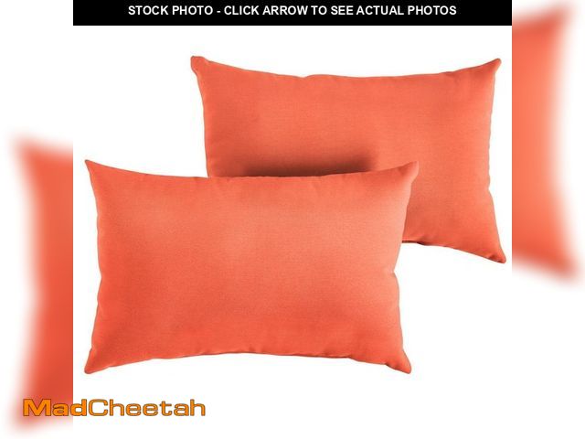 Lot 74-12746756 - SORRA HOME Sunbrella Melon Coral Orange Rectangular Outdoor Knife Edge Lumbar Pillows (2-Pack) - UNU...