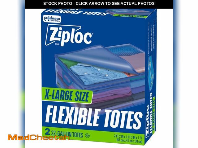 Lot 74-14274728 - Ziploc Flexible Totes, X-Large Size, 22 Gallon, 2 Count Organizing Tote with Zipper and BuiltÃ¢â¬â...