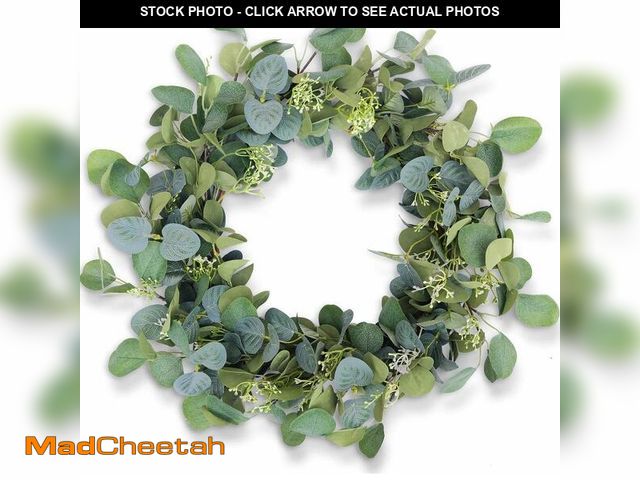 Lot 74-14147063 - Eucalyptus Wreaths for Front Door 20", Handmade Green Leaves Wreath for Summer, Spring and All Seaso...
