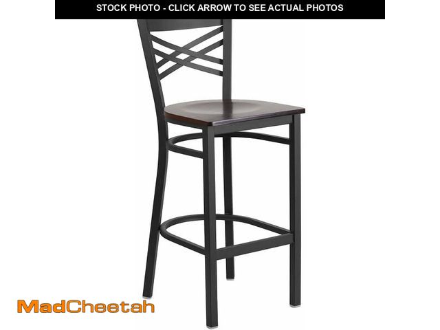 Lot 74-12665050 - Flash Furniture HERCULES Series Black ''X'' Back Metal Restaurant Barstool - Walnut Wood Seat - USED