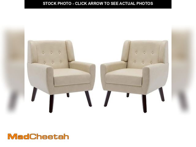 Lot 74-13269604 - Uixe Mid-Century Modern Button Cream PU Leather Accent Arm Chair (set of 2) - UNUSED