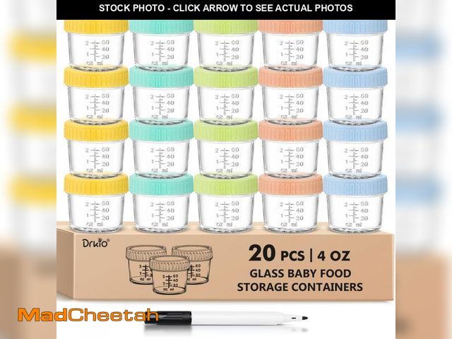 Lot 74-12305805 - DRKIO 20 Pack Glass Baby Food Storage Containers 4 Oz Baby Food Jars with Lids Baby Food Maker Micro...