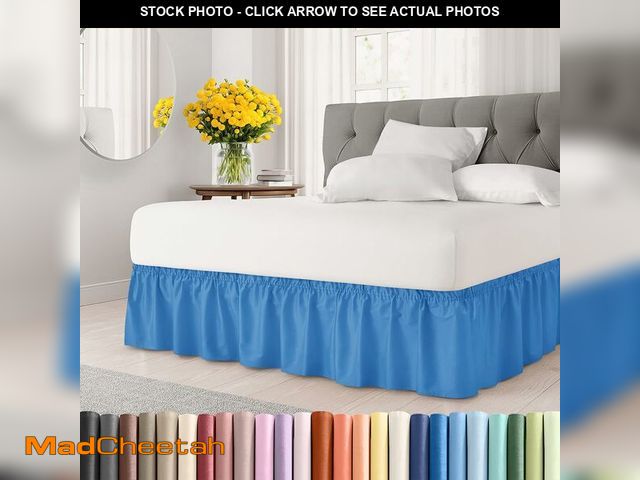 Lot 74-12609253 - Wrap Around Dust Ruffle Bed Skirt - Royal Blue - for Full Size Beds w/ 12 Inch Drop - Easy Fit Elast...