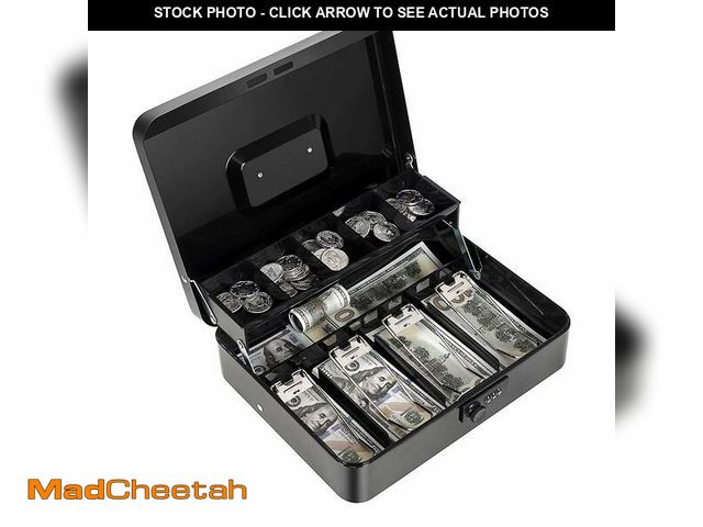 Lot 74-12601325 - Cash Box with Money Tray and Combination Lock Metal Money Box for Cash Register Tiered Lock Box for ...