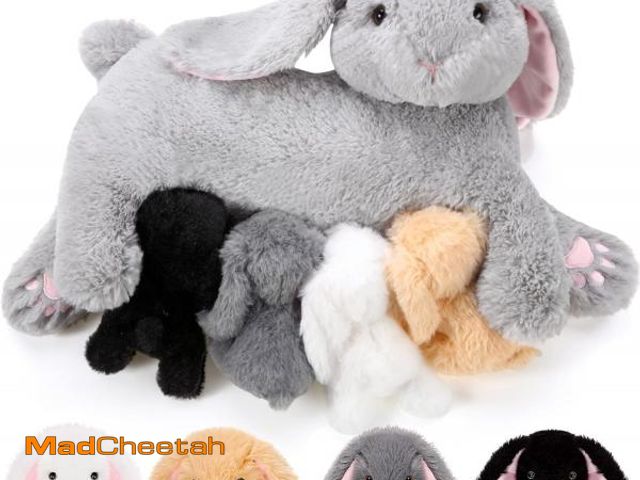 Lot 74-12327525 - HyDren 5 Pcs Nursing Bunny Plush Toys Set 15 Inch Mommy Bunny Stuffed Animal with 4 Magnetic Baby Ra...